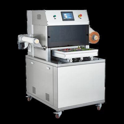 Sellador de bandejas verticales automático DQ440L-V con acero inoxidable 304 de grado alimenticio y molde de aluminio anodizado 6061 para embalajes de desplazamiento al vacío
