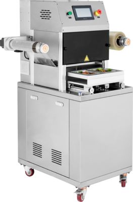 Sellador de bandejas automático comercial con acero inoxidable 304 de grado alimenticio y moho de aluminio anodizado 6061 para envases de atmósfera modificada